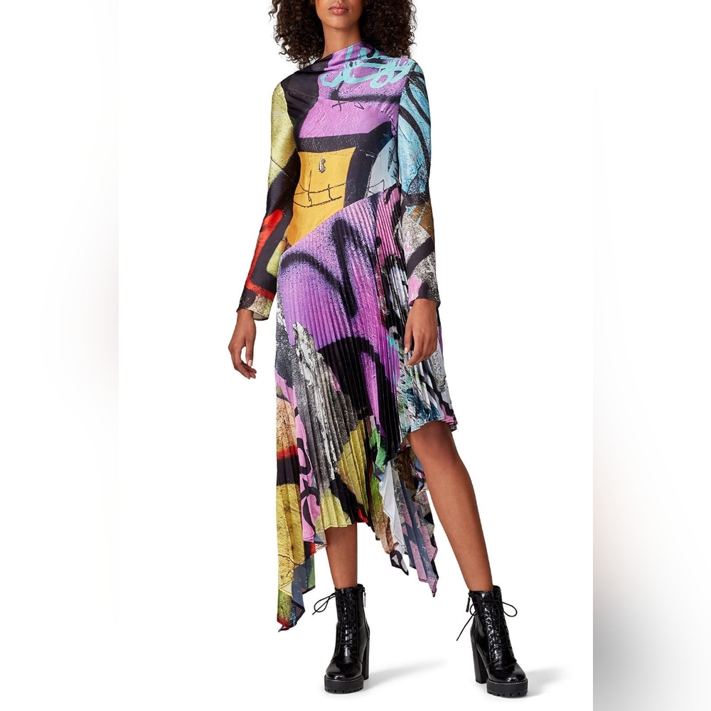 D3. MARQUES ALMEIDA GRAFFITI PRINT PLEATED DRESS